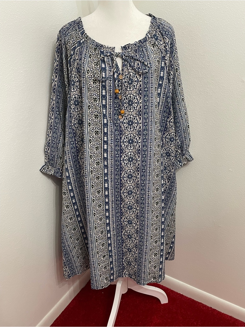 EC Naïf Blue and White Boho Printed Tunic Dress Plus Size 3X - Picture 2 of 14